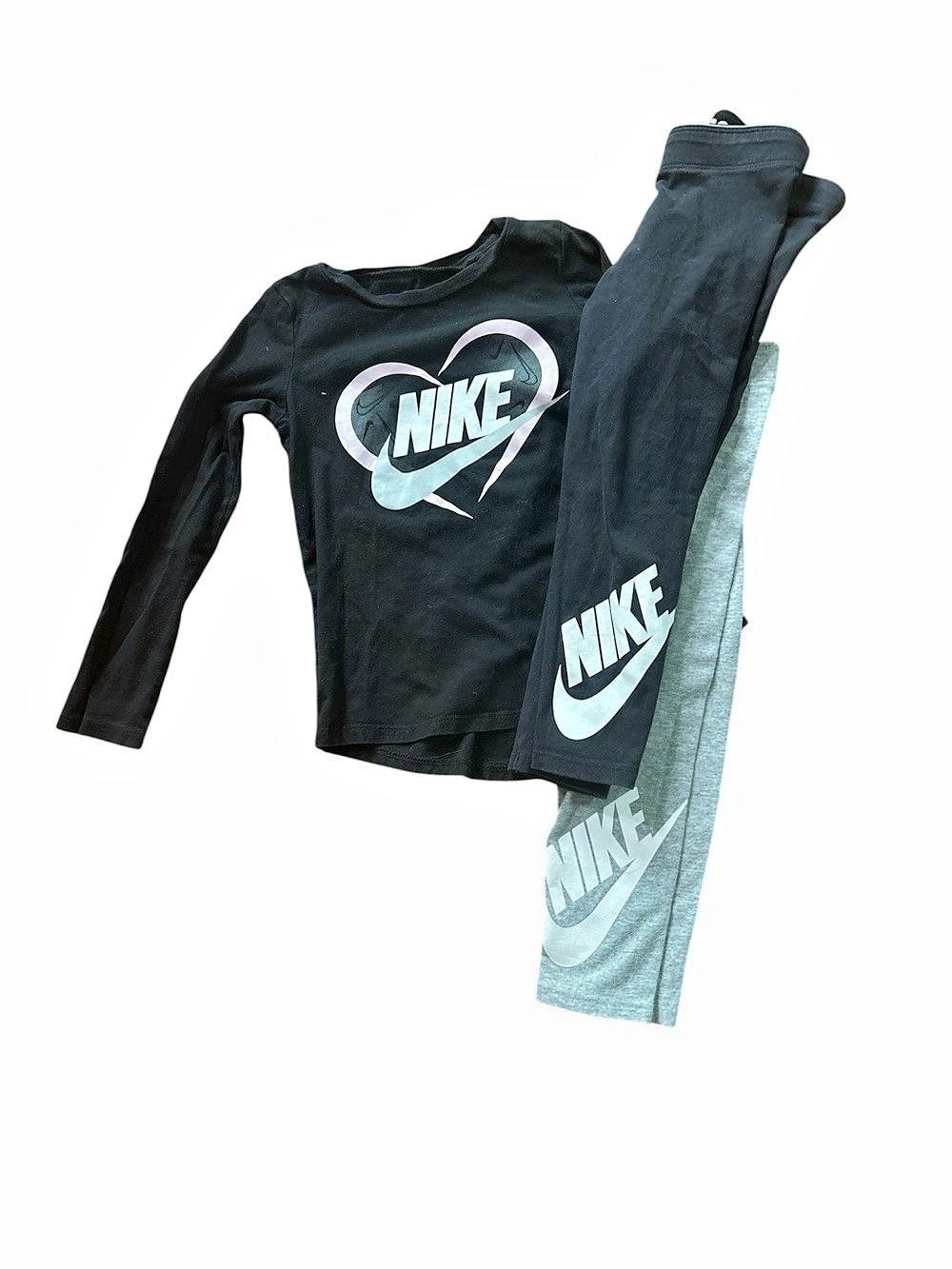 Nike Girls Long Sleeve Tee and Leggings 3-Piece Outfit Set 3T Black & Gray